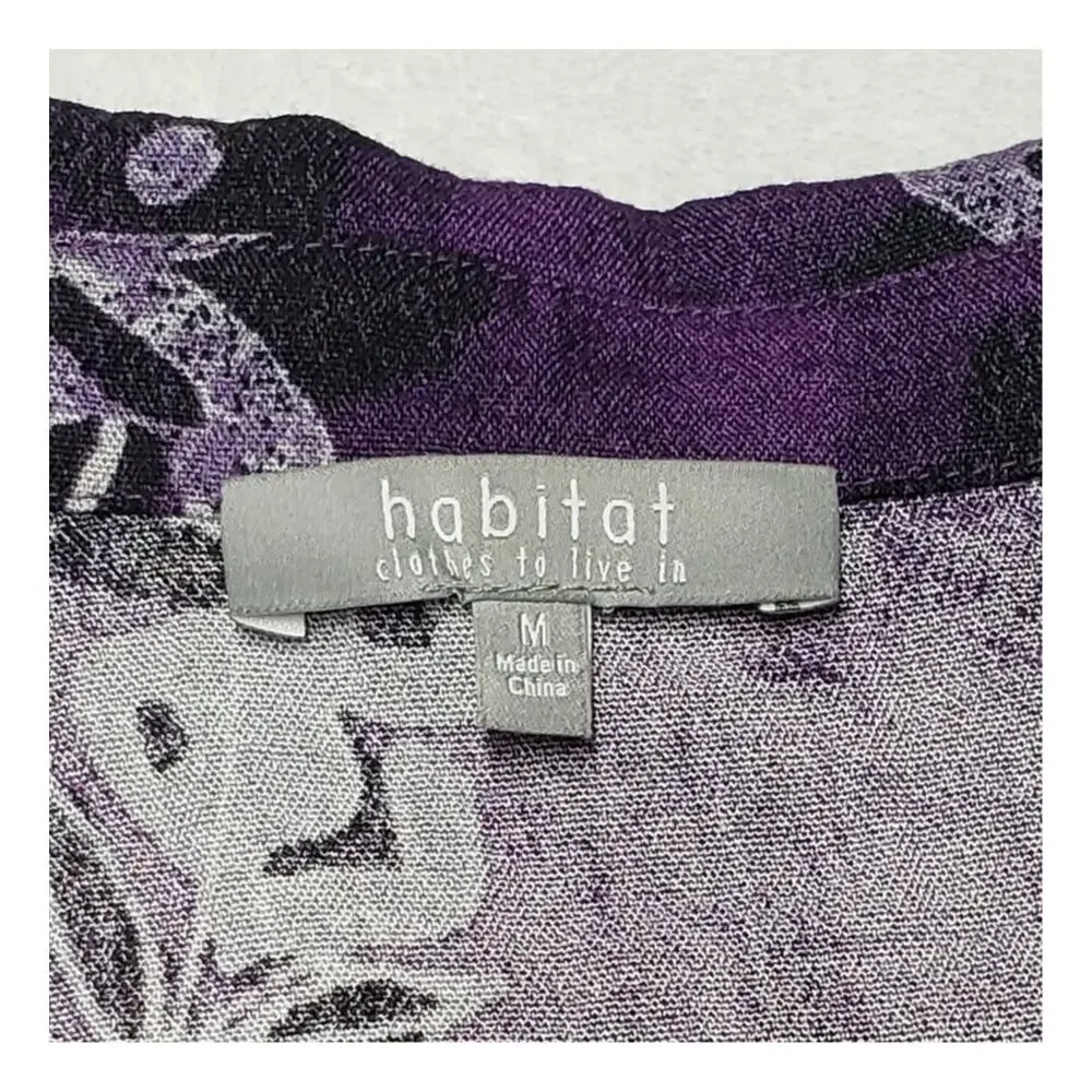 Habitat Purple Floral Peplum Blouse Womens M Long Sleeve Ruffle Boho Romantic